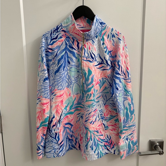 Lilly Pulitzer Skipper Popover Half Zip in Kaleidoscope Coral Size Small - Picture 2 of 10